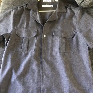 Irvine Park Mens Medium Navy Short sleeve button Up Shirt